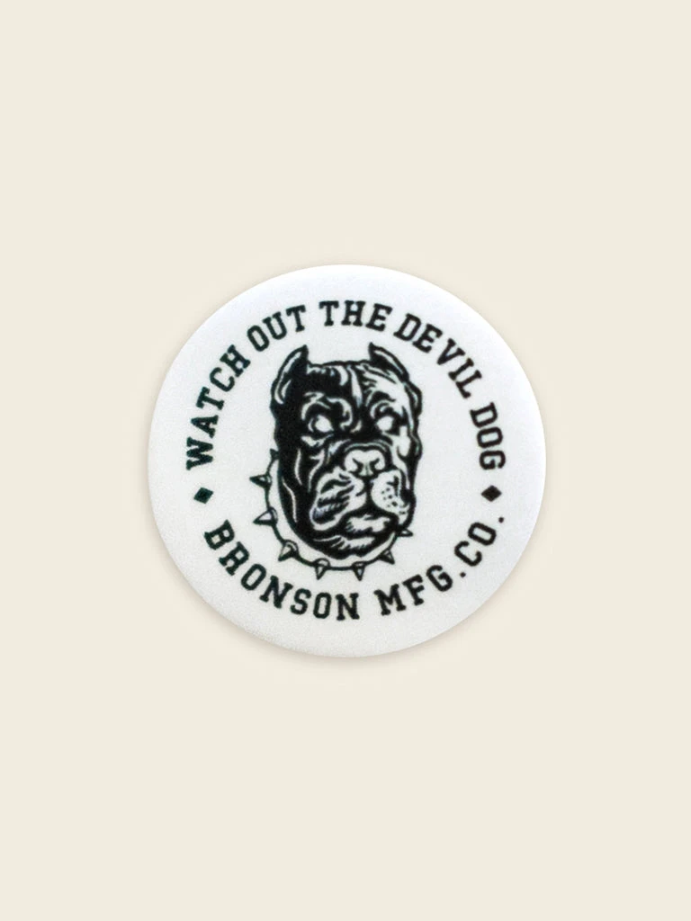 Bronson Vintage Watchdog Pin Button Badge - White 1 Bronson Vintage Watchdog Pin Button Badge - White