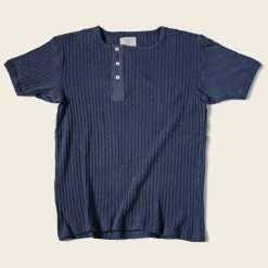 Bronson NEW ARRIVALS 11 Oz Vintage Ribbed Cotton Henley T-Shirt - Navy