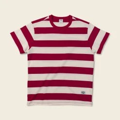 Non Stock Heavyweight Cotton Wide Striped T-Shirt - Red/Apricot TOPS