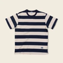 Non Stock NEW ARRIVALS Heavyweight Cotton Wide Striped T-Shirt - Blue/White