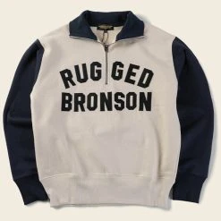 Bronson Motorcycle Turtle Zip Jersey Overweight Sweater - White TOPS