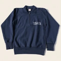 Non Stock 1950s USAFA Reverse Weave Half-Zip Sweatshirt - Navy