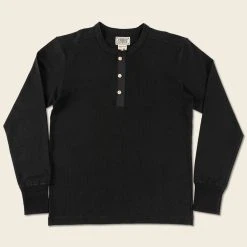 Bronson Vintage Long Sleeve Henley T-Shirt - Black TOPS