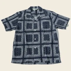 Non Stock Paisley Print Seersucker Open Collar Shirt - Navy