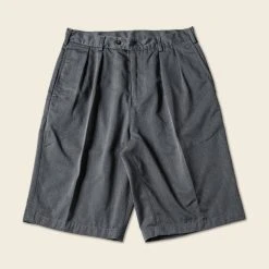 Non Stock Classic Straight Leg Double Pleated Shorts - Gray