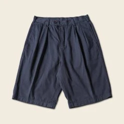 Non Stock Classic Straight Leg Double Pleated Shorts - Navy BOTTOMS