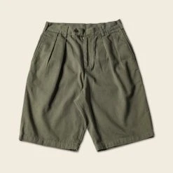 Non Stock Classic Straight Leg Double Pleated Shorts - Olive