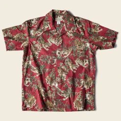 Bronson Lot AS08 Ukiyo-e Tiger & Bambo Pattern Aloha Shirt - Wine Red