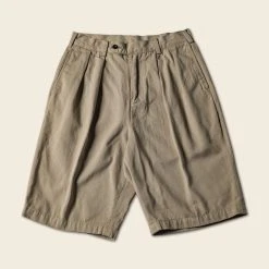 Non Stock BEST SELLERS Classic Straight Leg Double Pleated Shorts - Khaki