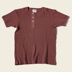 Bronson 11 Oz Vintage Ribbed Cotton Henley T-Shirt - Wine Red NEW ARRIVALS