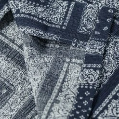 Non Stock Paisley Print Seersucker Open Collar Shirt - Navy