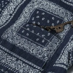 Non Stock Paisley Print Seersucker Open Collar Shirt - Navy