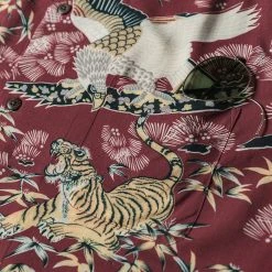 Non Stock Ukiyo-e Tiger & Crane Pattern Aloha Shirt - Wine Red TOPS 21 Non Stock Ukiyo-e Tiger & Crane Pattern Aloha Shirt - Wine Red TOPS