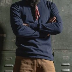 Bronson Vintage Long Sleeve Henley T-Shirt - Navy TOPS