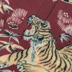 Non Stock Ukiyo-e Tiger & Crane Pattern Aloha Shirt - Wine Red TOPS 22 Non Stock Ukiyo-e Tiger & Crane Pattern Aloha Shirt - Wine Red TOPS