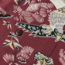 Non Stock Ukiyo-e Tiger & Crane Pattern Aloha Shirt - Wine Red TOPS 23 Non Stock Ukiyo-e Tiger & Crane Pattern Aloha Shirt - Wine Red TOPS