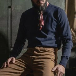 Bronson Vintage Long Sleeve Henley T-Shirt - Navy TOPS