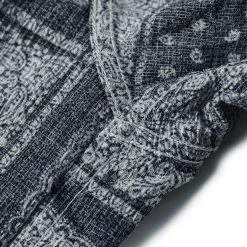 Non Stock Paisley Print Seersucker Open Collar Shirt - Navy