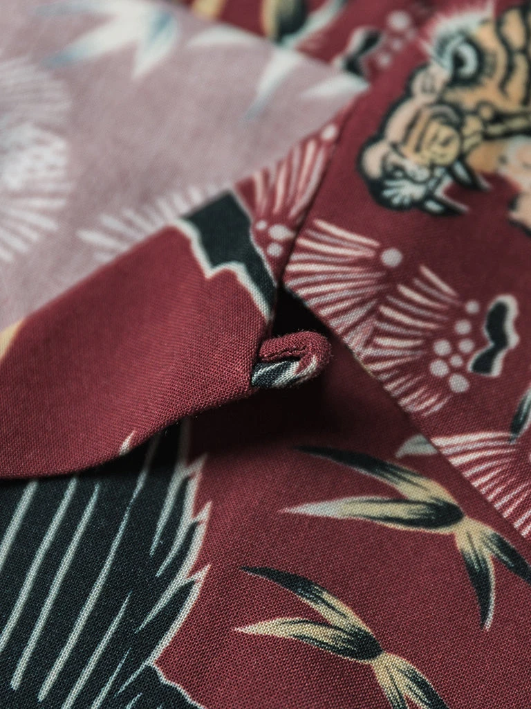 Non Stock Ukiyo-e Tiger & Crane Pattern Aloha Shirt - Wine Red TOPS 8 Non Stock Ukiyo-e Tiger & Crane Pattern Aloha Shirt - Wine Red TOPS