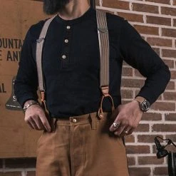 Bronson Vintage Long Sleeve Henley T-Shirt - Black TOPS