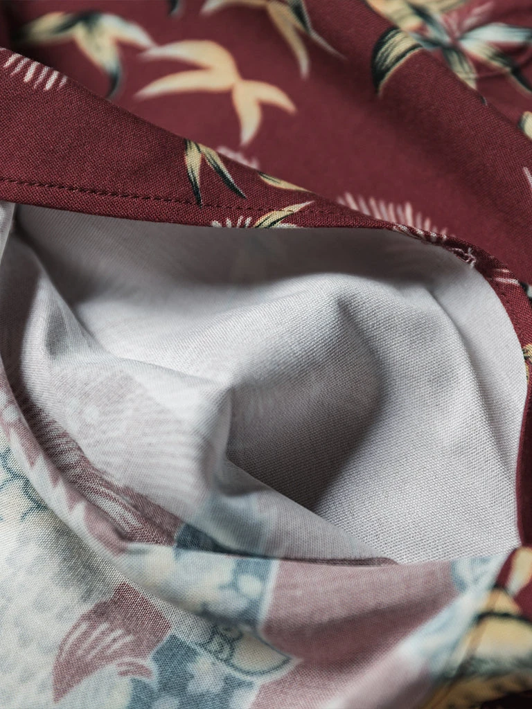 Non Stock Ukiyo-e Tiger & Crane Pattern Aloha Shirt - Wine Red TOPS 12 Non Stock Ukiyo-e Tiger & Crane Pattern Aloha Shirt - Wine Red TOPS