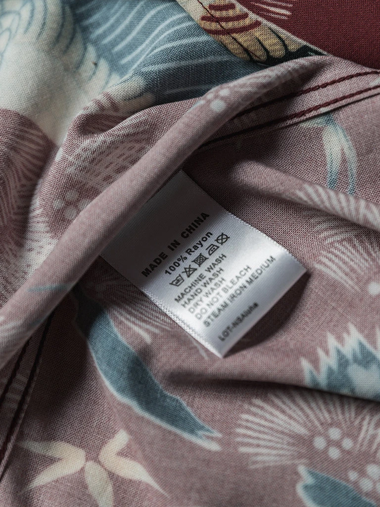 Non Stock Ukiyo-e Tiger & Crane Pattern Aloha Shirt - Wine Red TOPS 13 Non Stock Ukiyo-e Tiger & Crane Pattern Aloha Shirt - Wine Red TOPS