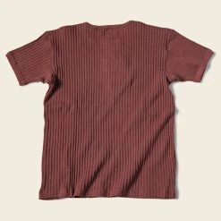 Bronson 11 Oz Vintage Ribbed Cotton Henley T-Shirt - Wine Red NEW ARRIVALS