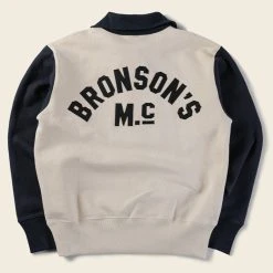 Bronson Motorcycle Turtle Zip Jersey Overweight Sweater - White TOPS