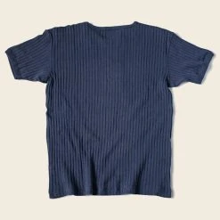Bronson NEW ARRIVALS 11 Oz Vintage Ribbed Cotton Henley T-Shirt - Navy