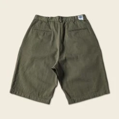 Non Stock Classic Straight Leg Double Pleated Shorts - Olive
