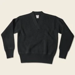 Bronson USAAF Type A-1 V-neck Mechanics Sweater - Black TOPS