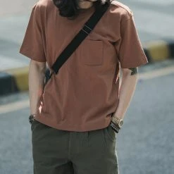 Non Stock NEW ARRIVALS 9.8 Oz Cotton Classic Pocket T-Shirt - Light Brown　
