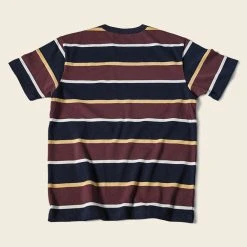 Non Stock 9.8 Oz IVY Style Striped T-Shirt - Burgundy Red/Navy TOPS