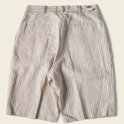 Non Stock Loose Double Pleated Striped 10.5 Oz Linen Shorts