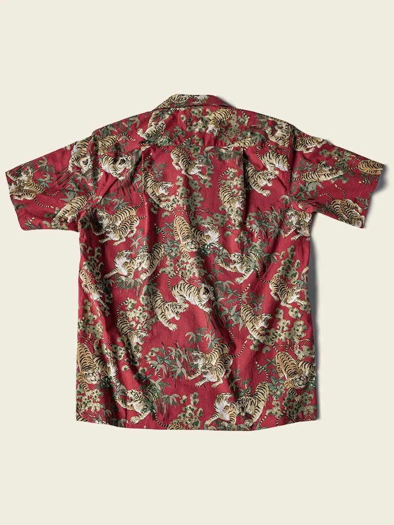 Bronson Lot AS08 Ukiyo-e Tiger & Bambo Pattern Aloha Shirt - Wine Red 2 Bronson Lot AS08 Ukiyo-e Tiger & Bambo Pattern Aloha Shirt - Wine Red