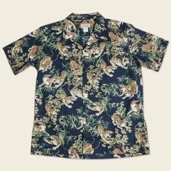 Bronson Lot AS08 Ukiyo-e Tiger & Bambo Pattern Aloha Shirt - Navy Back In Stock