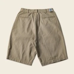 Non Stock BEST SELLERS Classic Straight Leg Double Pleated Shorts - Khaki