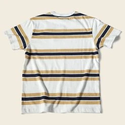 Non Stock 9.8 Oz IVY Style Striped T-Shirt - Maize/Blue TOPS