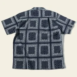 Non Stock Paisley Print Seersucker Open Collar Shirt - Navy