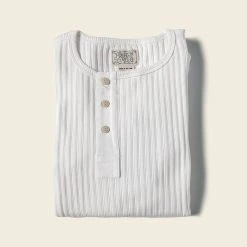 Bronson 11 Oz Vintage Ribbed Cotton Henley T-Shirt - White