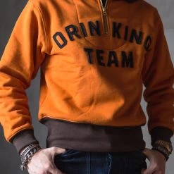 Bronson 1920s Drinking Team Motorcycle Racing Sweatshirt - Orange