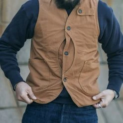 Bronson NEW ARRIVALS 1930s Heavyweight Canvas Game Pocket Hunting Vest - Khaki