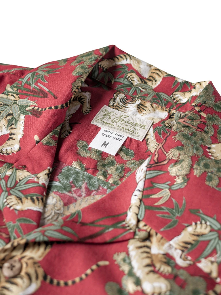 Bronson Lot AS08 Ukiyo-e Tiger & Bambo Pattern Aloha Shirt - Wine Red 6 Bronson Lot AS08 Ukiyo-e Tiger & Bambo Pattern Aloha Shirt - Wine Red