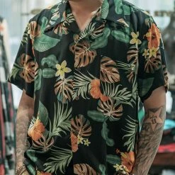 Non Stock Plants & Flowers Pattern Aloha Shirt - Black