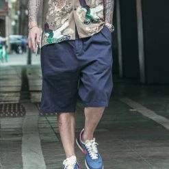 Non Stock Classic Straight Leg Double Pleated Shorts - Navy BOTTOMS