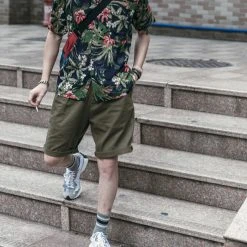 Non Stock Classic Straight Leg Double Pleated Shorts - Olive