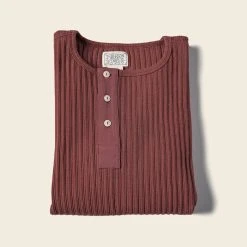 Bronson 11 Oz Vintage Ribbed Cotton Henley T-Shirt - Wine Red NEW ARRIVALS