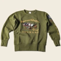 Non Stock Flying Tigers Military Print Sweatshirt - Olive