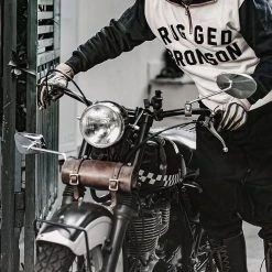 Bronson Motorcycle Turtle Zip Jersey Overweight Sweater - White TOPS