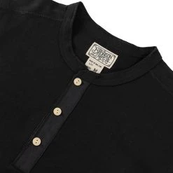 Bronson Vintage Long Sleeve Henley T-Shirt - Black TOPS